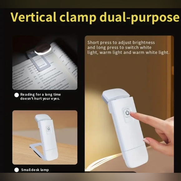 LED Book Reading Lamp USB Rechargeable Adjustable Brightness Eye Protection - Picture 6 of 6